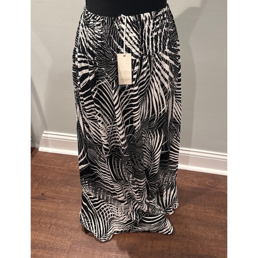 Emerson Rose Tropical Black White Viscose Maxi Skirt Button Front Stretch M NWT - Picture 5 of 12